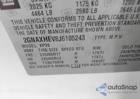 2018 Chevrolet Equinox Ls from USA, damaged, VIN 2GNAXHEV8J6105243